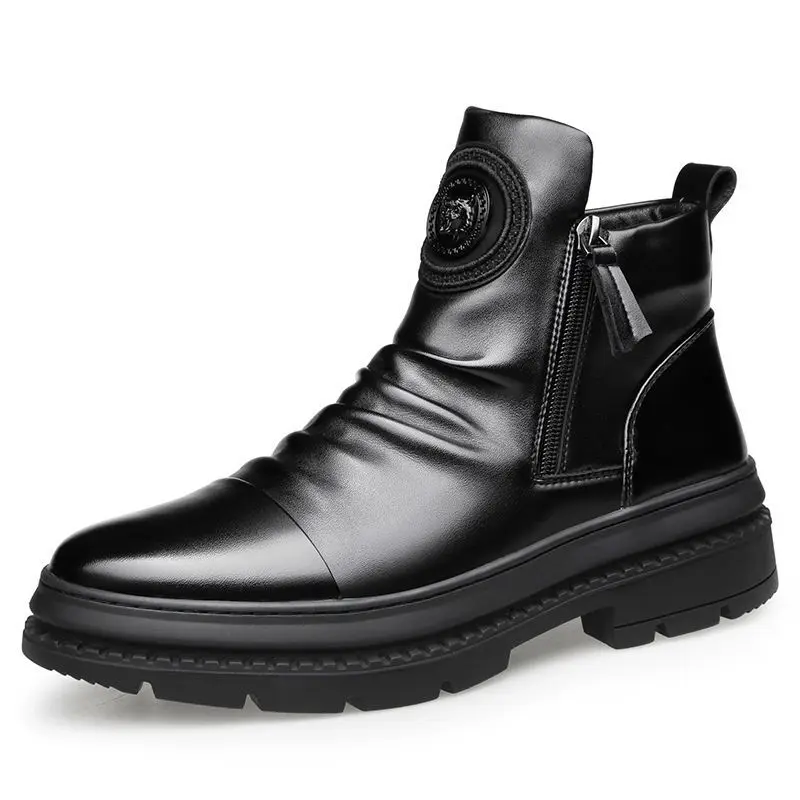 

Мужские теплые меховые Нескользящие походные ботильоны Martens осенне-зимняя обувь из натуральной кожи увеличивающая рост мотоциклетная обувь для скейта