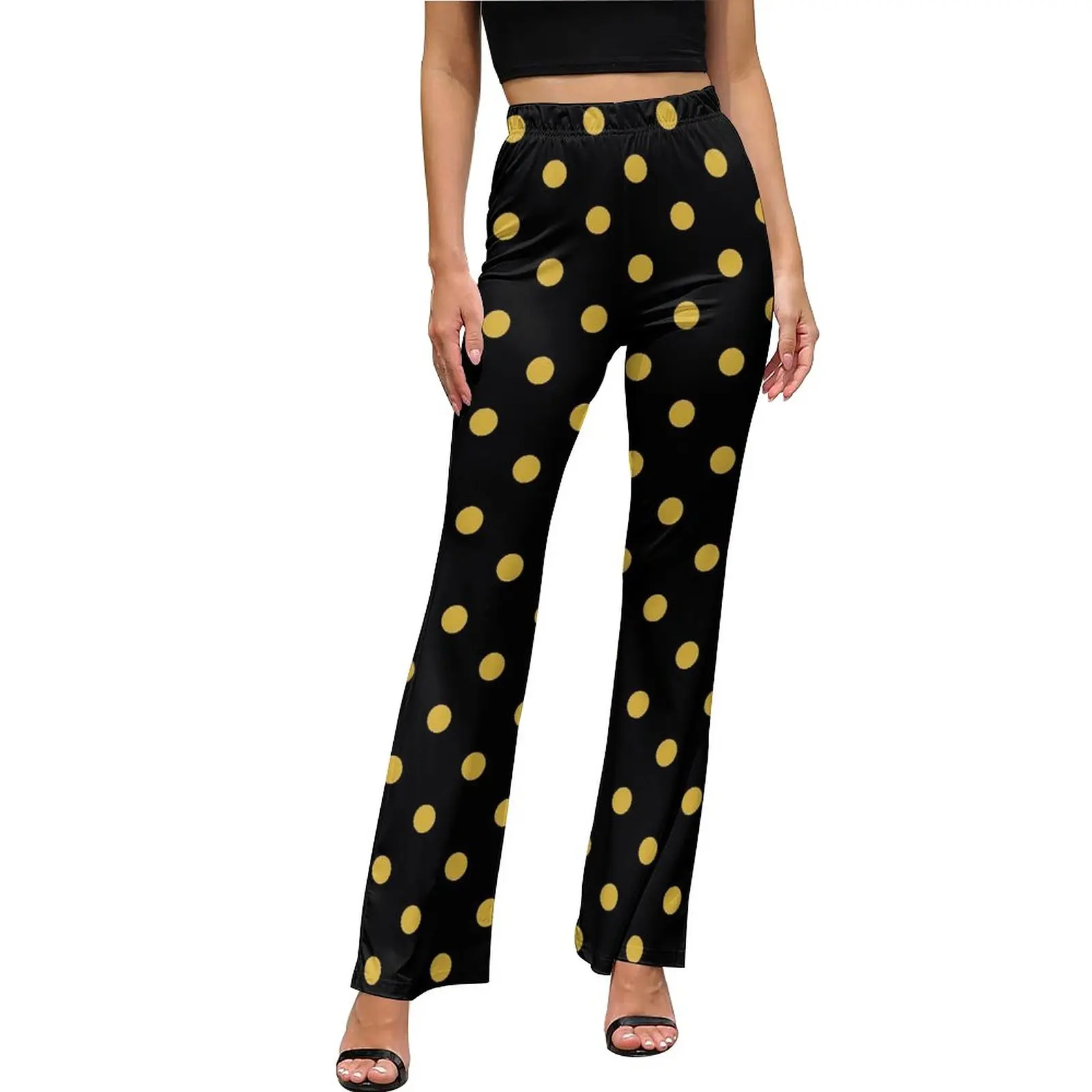 

Gold Dot Print Casual Pants Woman Polka Dots Slim Street Fashion Flare Pants Autumn Home Custom Trousers