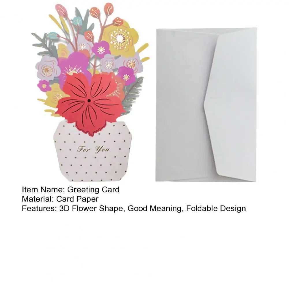 1 Set Greeting Card DIY Handwriting Paper Art 3D Folding Flower Pop Up Mother's Day Card With Envelope for Anniversary Gifts Present