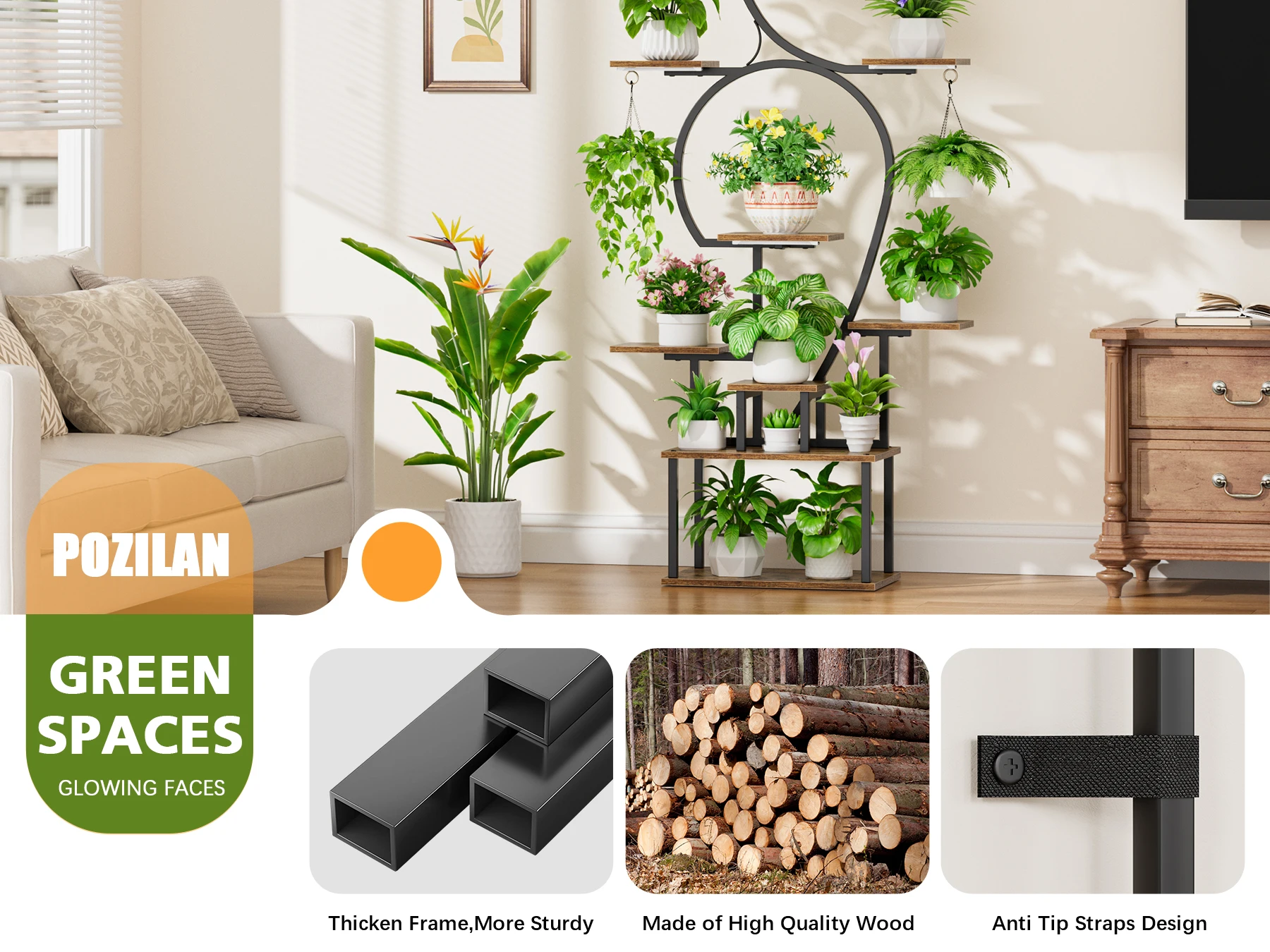1pc Indoor Plant Stand With Grow Lights, 9-tier corner display stand, 160cm Multi-functional Metal shelf For Plants, Handicraft