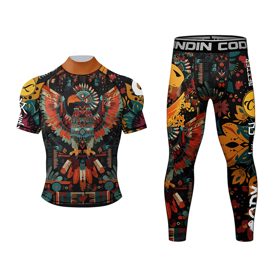 Sports Apparel Brazilian Jiu Jitsu Rash guard MMA T-shirt + Pants BJJ Not Gi Kimono Boxing Rashguard Sets With Rubber Waistband Shorts And Anti sports apparel