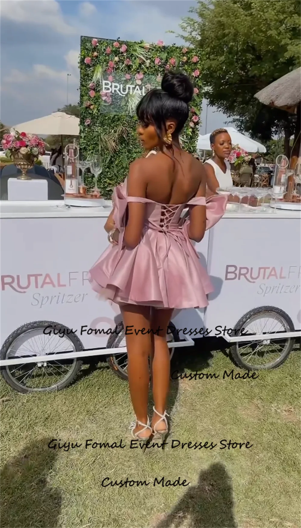 Giyu Modern Pink Bow Prom Dress Sweetheart Collar Mini-length