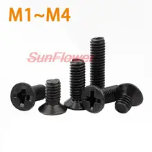 

50pcs M1M1.2M1.4 M1.6 M1.7M2 M2.5 M3 M3.5 M4 GB819 Mini Small Micro Black Steel Cross Phillips Flat Countersunk Head Screw Bolt