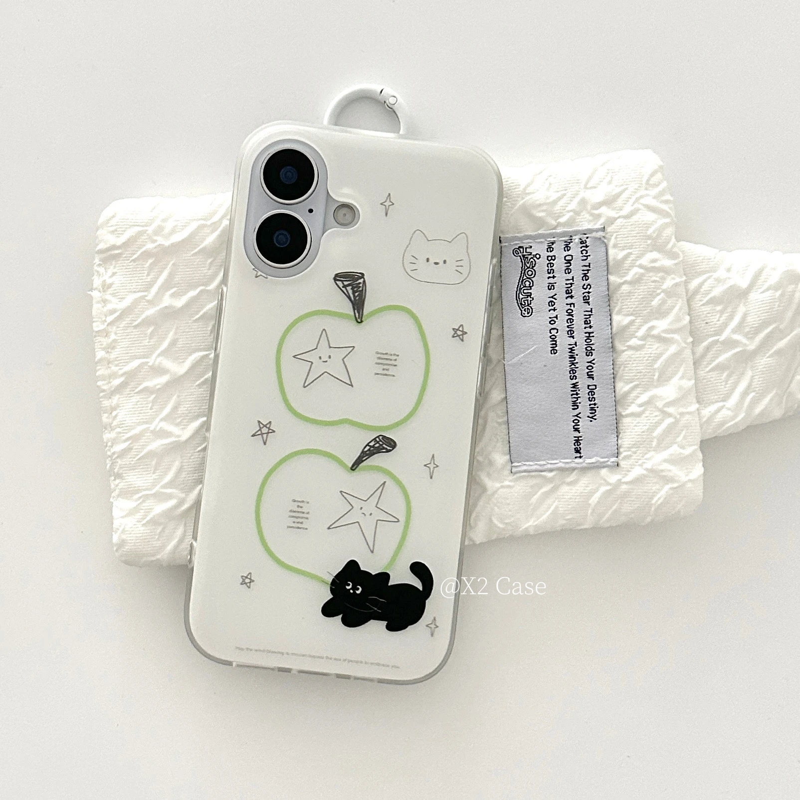 Korean Ins Green Apple Cat Illustration Cartoon Creative Kawaii Phone Case For thumbnail 2