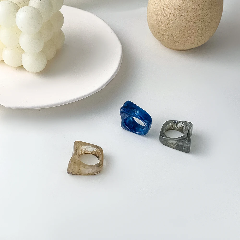 Colorful Transparent Acrylic Resin Rings for Women Girls Fashion Geometric Square Round Chunky Ring Jewelry Gifts 2024 New 5