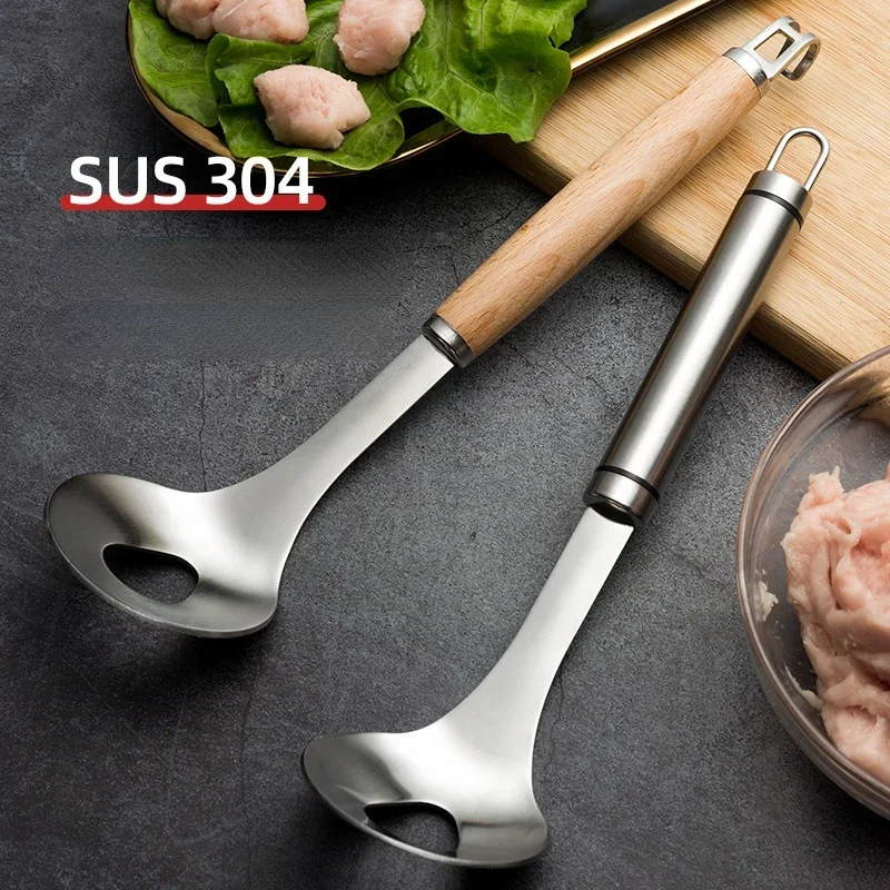 Meatball Spoon Household Fishball Maker Squeezing Meatball Spoon 304 Stainless Steel Fish Ball Making Tool