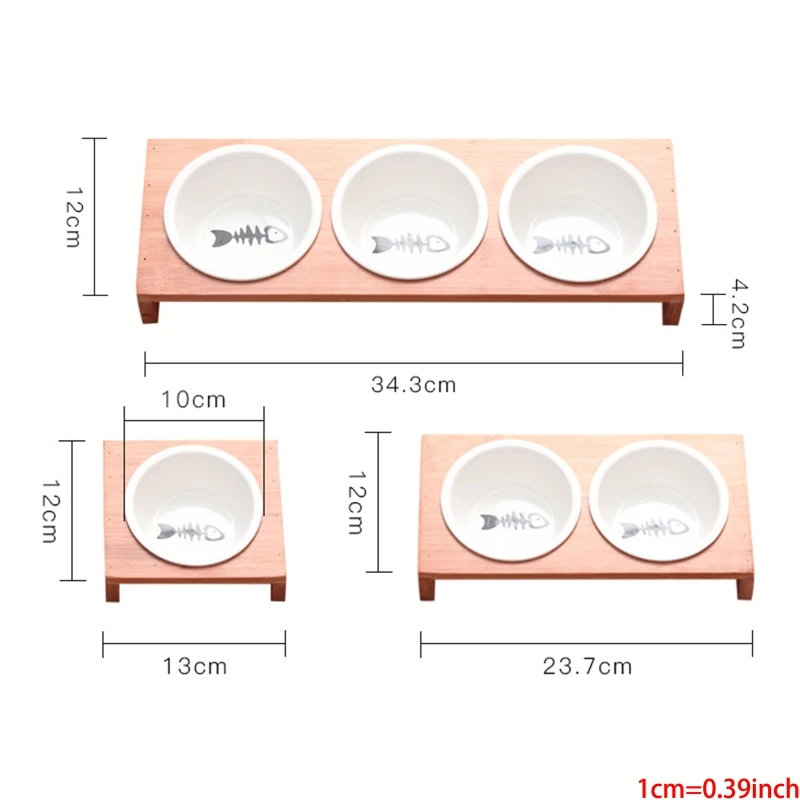 

Ceramic Pet Feeding Bowls with Bamboo Stand Single/Double/Three Bowl Dog Feeders Cute Bone Pattern Cat Food Case Pet Product