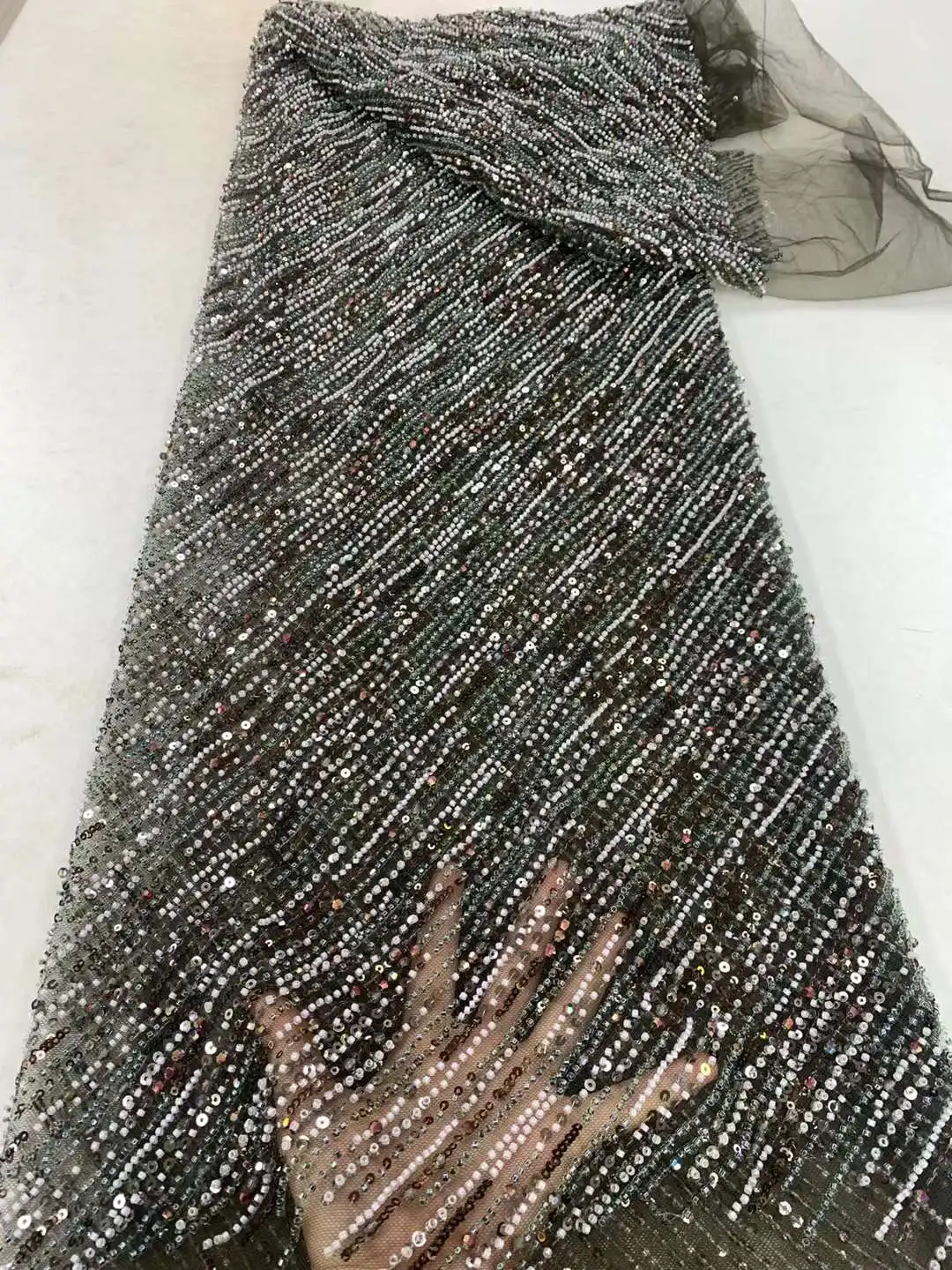 아프리카 자수 얇은 명주 그물 원단, 럭셔리 비즈 하이 퀄리티, 럭셔리 스팽글 그물, 레이스 이브닝 파티 원피스, 최신 신제품