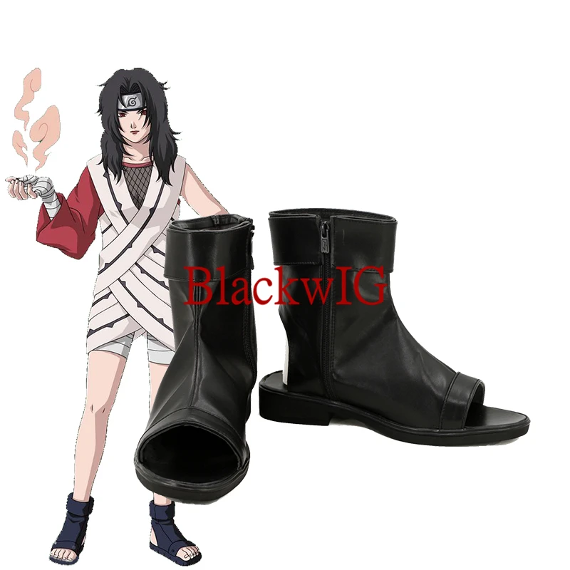 

Anime Kurenai Cosplay Shoes Halloween Party Black Leather Boots Custom Made