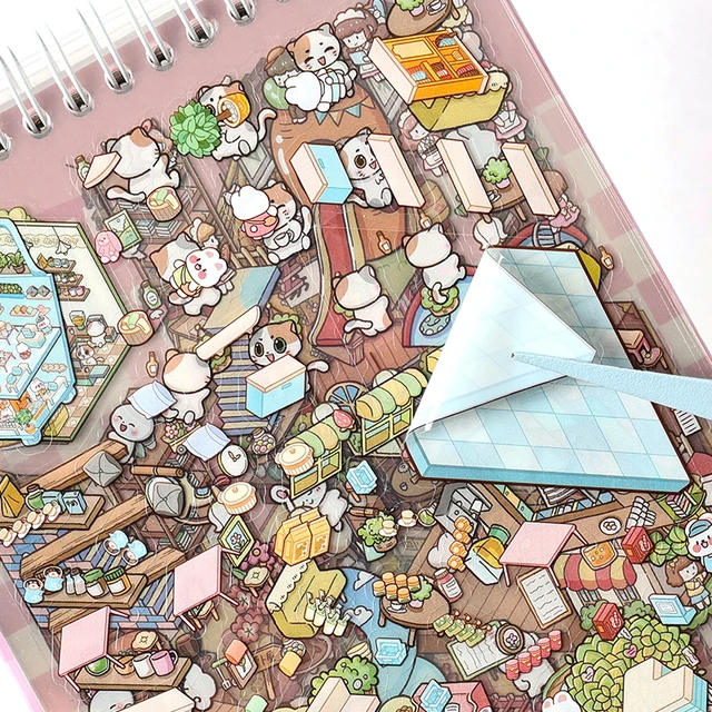 洋書 graphic spaces THREE D 20Pcs 20in1 Cartoon Landscape Sticker Book DIY 3D Pocket