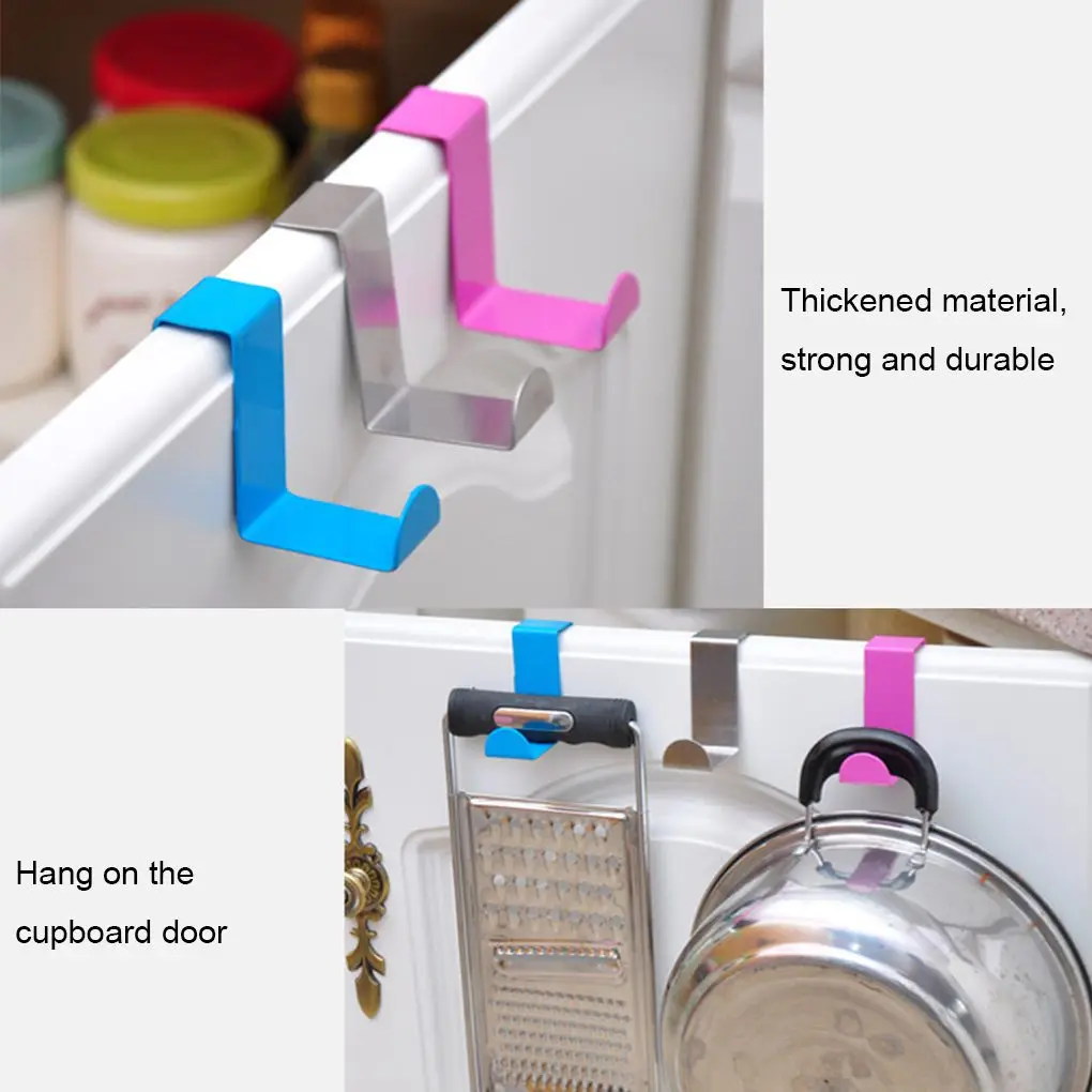 Over Door Hooks Stainless Steel Cabinet Drawer Hanging Hooks Office Kitchen Towel Coat Hanger 2PCS/SET