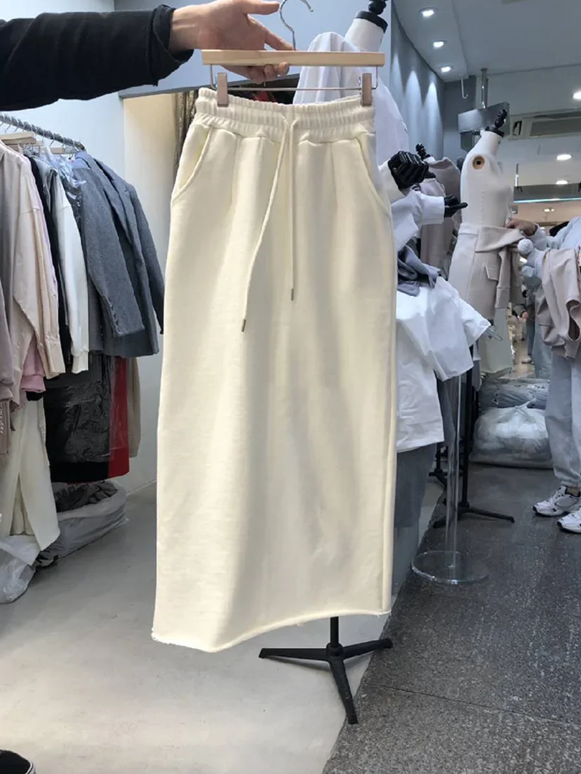 Vestido largo medio versátil con abertura lateral y cintura elástica de color sólido de moda para primavera, otoño y verano de 2023, recién llegado
