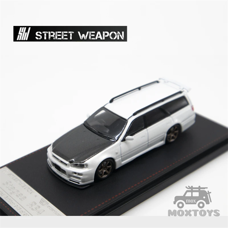 

Street Weapon 1:64 Stagea R34 pearl white w/Carbon hood Diecast Model Car