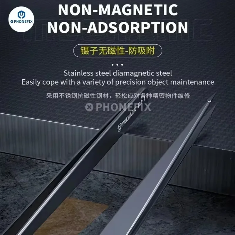 MECHANIC KA-11 Industrial Tweezers Stainless Steel Micrometer Tip Non-magnetic Precision Jump Wire Tweezers Phone Repair Tools