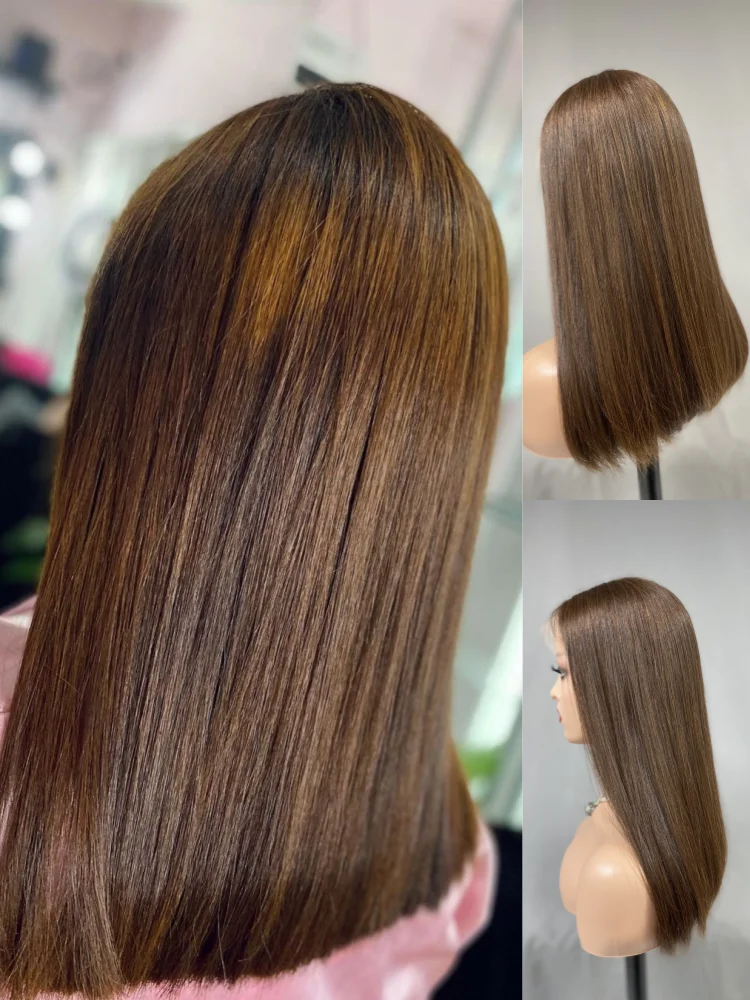 Lace Frontal Human Hair Wigs No Layer Style Thick Hair Ends HD Transparent Lace Long Kosher Jewish Wigs Free Parting