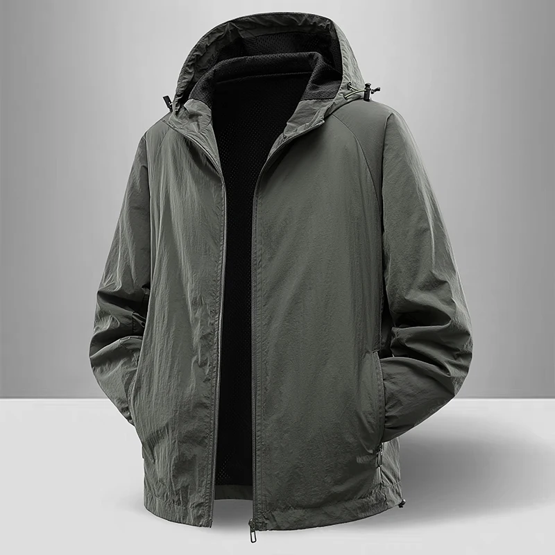 소프트쉘 남성용 윈드브레이커 후드 아웃도어 하이킹 캠핑 지퍼 재킷 가벼운 봄..