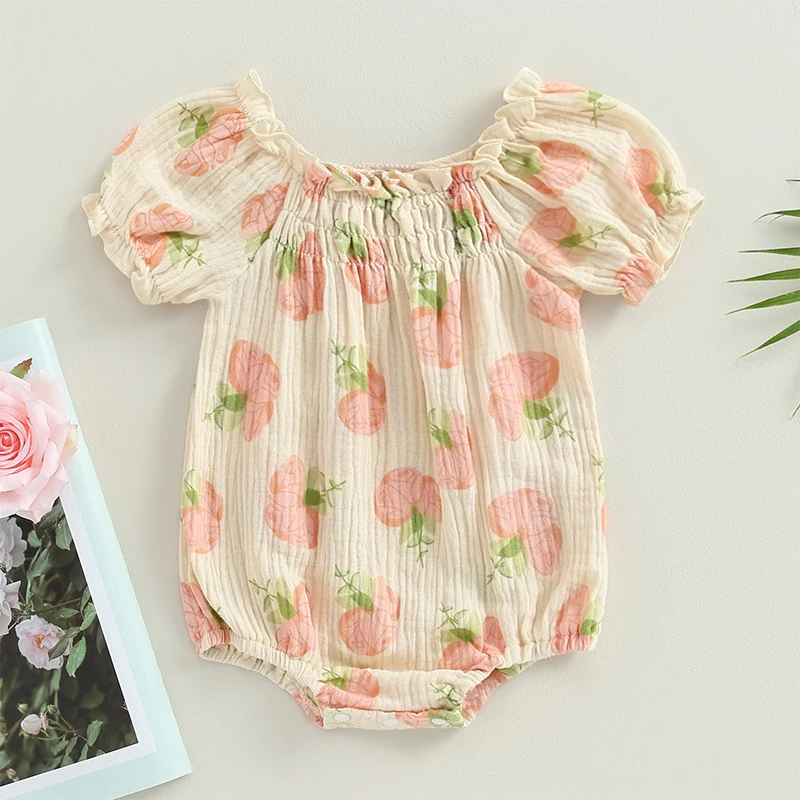 Short Puff Sleeve Cotton Jumpsuit for Newborns & Toddlers 2