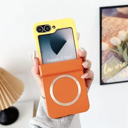 Vibrant Color Shockproof MagSafe Case with Hinge Cover for Samsung Galaxy Z Flip (Yellow Orange)