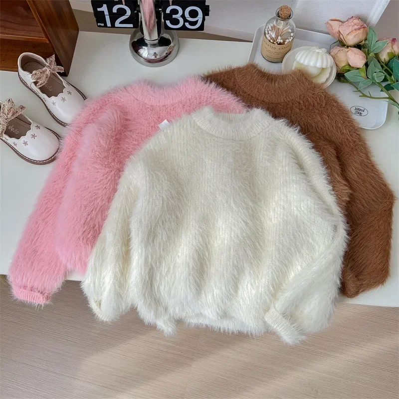 

Korean Fashion Solid Color Mink Sweater Baby Girl Knitwear Baby Sweaters Casual Outerwear 5-day Shipping Baby Clothes Sweatshirt