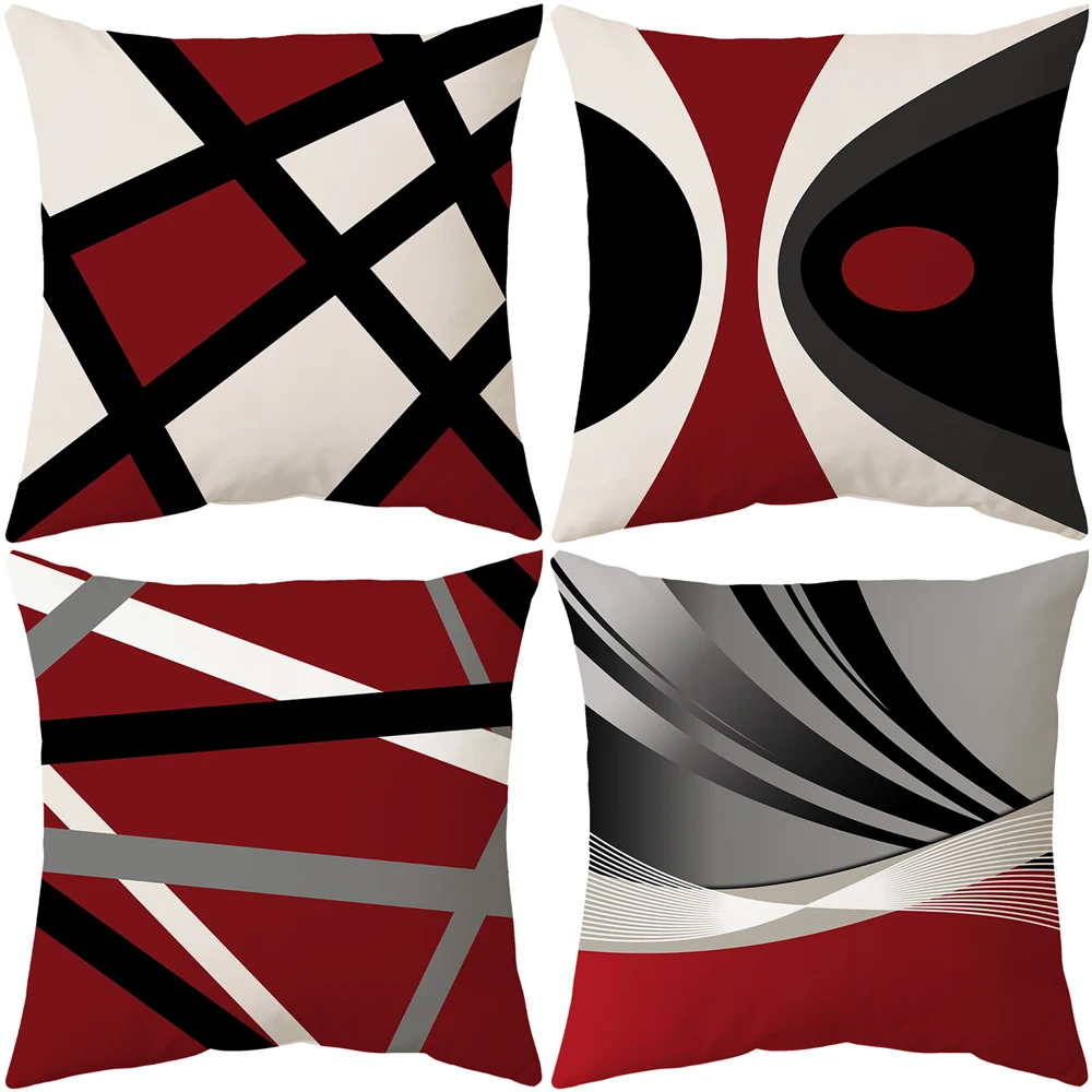 

Наволочка для подушки в геометрическую полоску, черно-красная мягкая плюшевая декоративная подушка в горошек