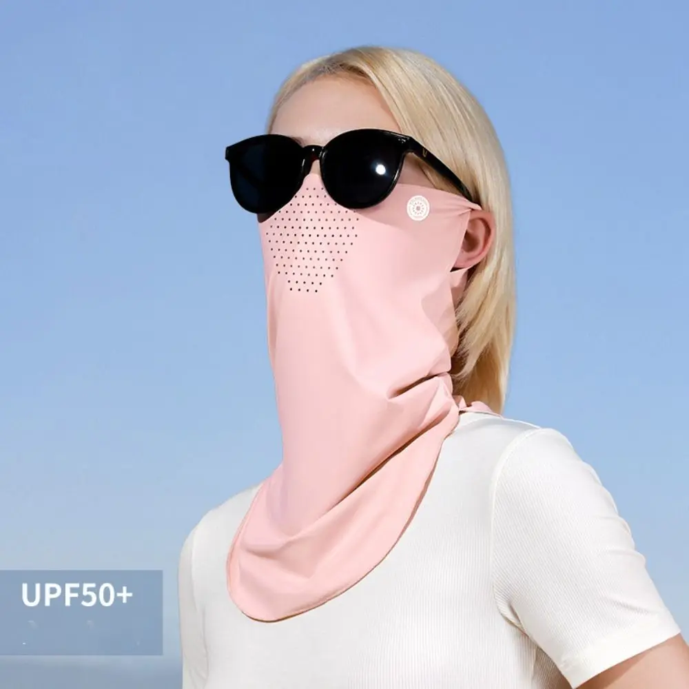 

UV Protection Ice Silk Mask Sun Proof Bib Solid Color Sunscreen Face Scarf Summer Face Scarves Neck Wrap Cover Face Cover