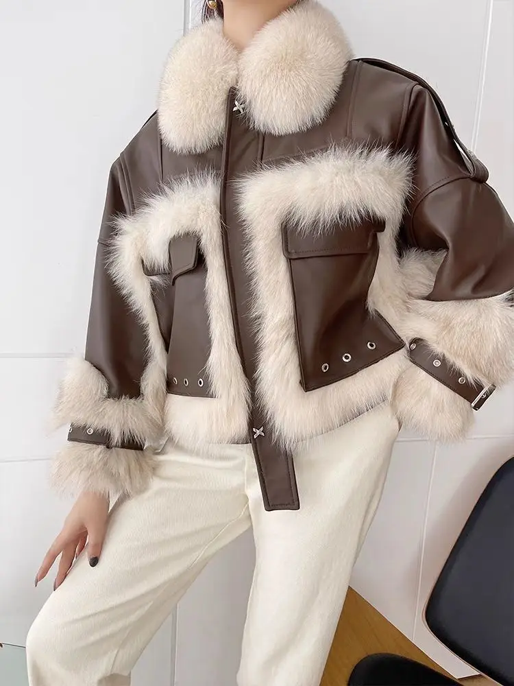 

Imitation Fox Fur Women Coats long Sleeve Zipper Female Overcoats 2024 Winter Turn Down Collar Warm Fashion Casual Ladies Coat