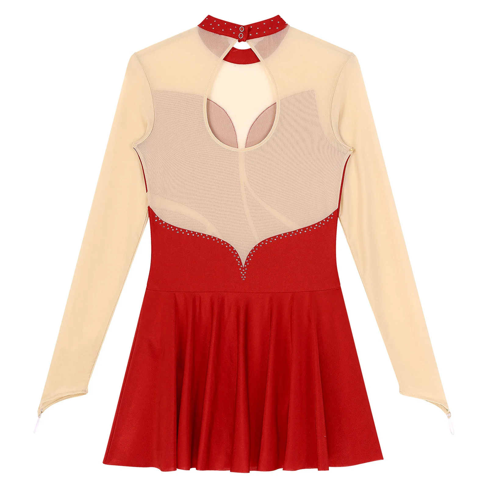 Women Gymnastic Figure Ice Skating Dress Shiny Rhinestones Long Sleeves Roller Skating Leotard Ballet Lyrical Dance Costume
