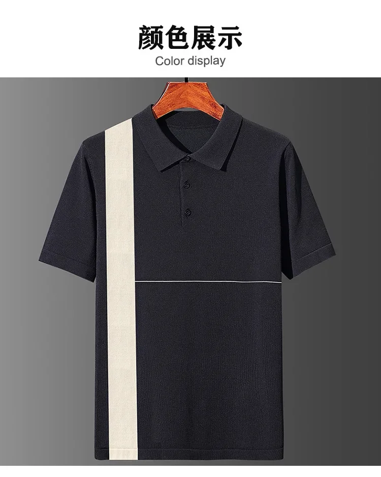 Knitted Striped Oversized 7XL Polo Shirts For Men Short Sleeved Summer High Quality 100%Viscose Stretch Casual Camisas De Hombre 11 Sc48028ef4823412082ef603c2abeaccc0