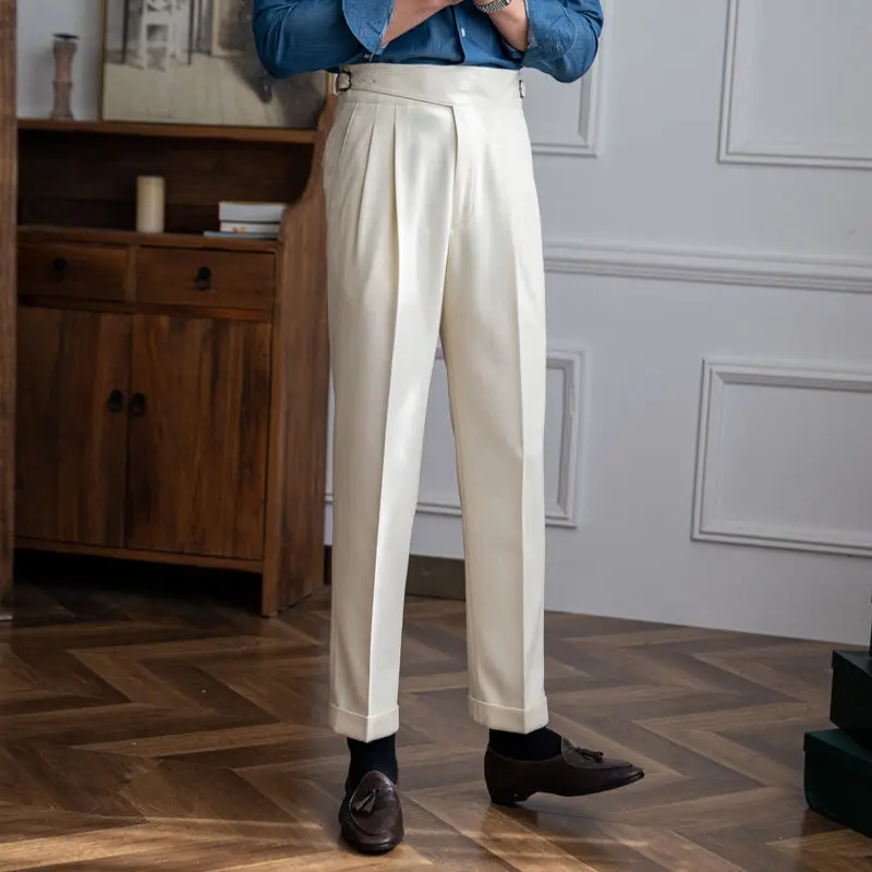 

2023 Spring Autumn Men's New Fashion Solid Color Suit Pants Male Business Casual Loose Pants Male High Waist Work Trousers P34