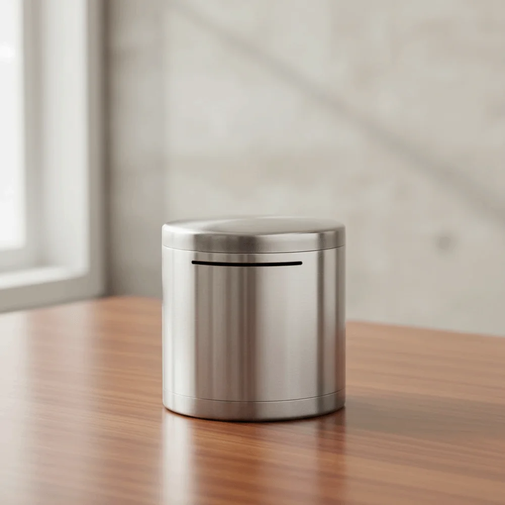 Stainless Steel Piggy Bank Cylindrical Type Durable Coin Storage Box Large Capacity Saving Money Box Adult Saving