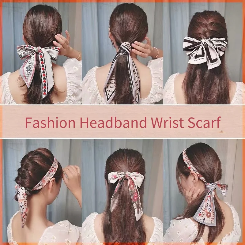 Fashion Korean Style Hair Tie Silk Scarf Bownot Headdress Ins Head Rope Headband For Girl Women Sweet Hair Accessories Headwear