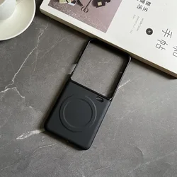 Luxury Leather Magnetic Phone Case with Wireless Charging and Shockproof Cover Design for Magic V Flip (Black)