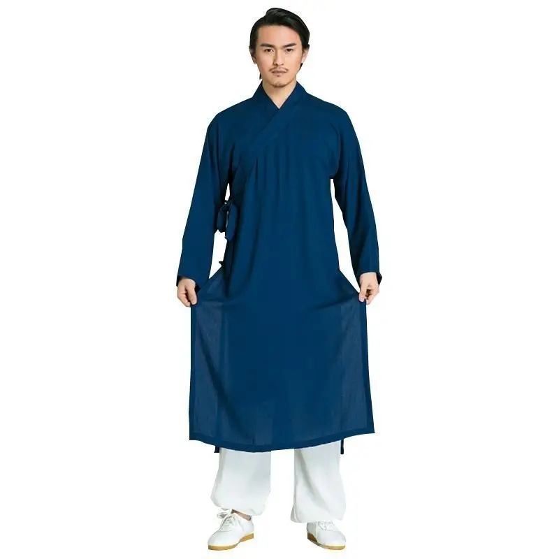 Ming Dynasty Hanfu Men Set Chinese Style Lay Buddhist Clothing Ancient Zen Robe Taoist Long Gown Traditional Costume