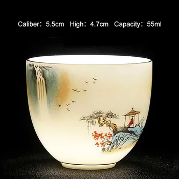 50ml White Porcelain Teacup Teahouse Master's Cup Chinese Style Retro Ceramics Wineglass Landscape Painting Literati Tea Set 1