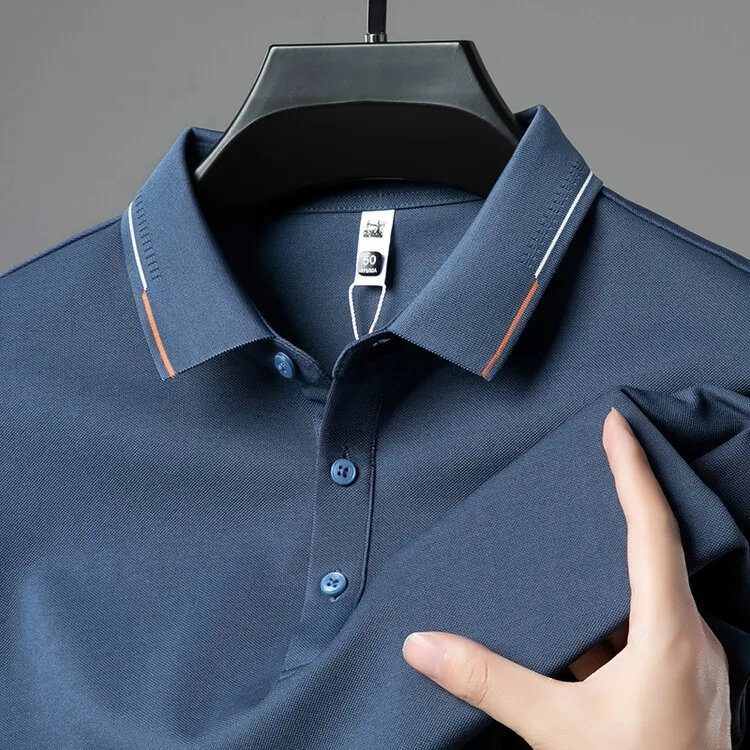 Silk + Cotton Men's Long-Sleeved Polo, New Autumn Polo T-shirt