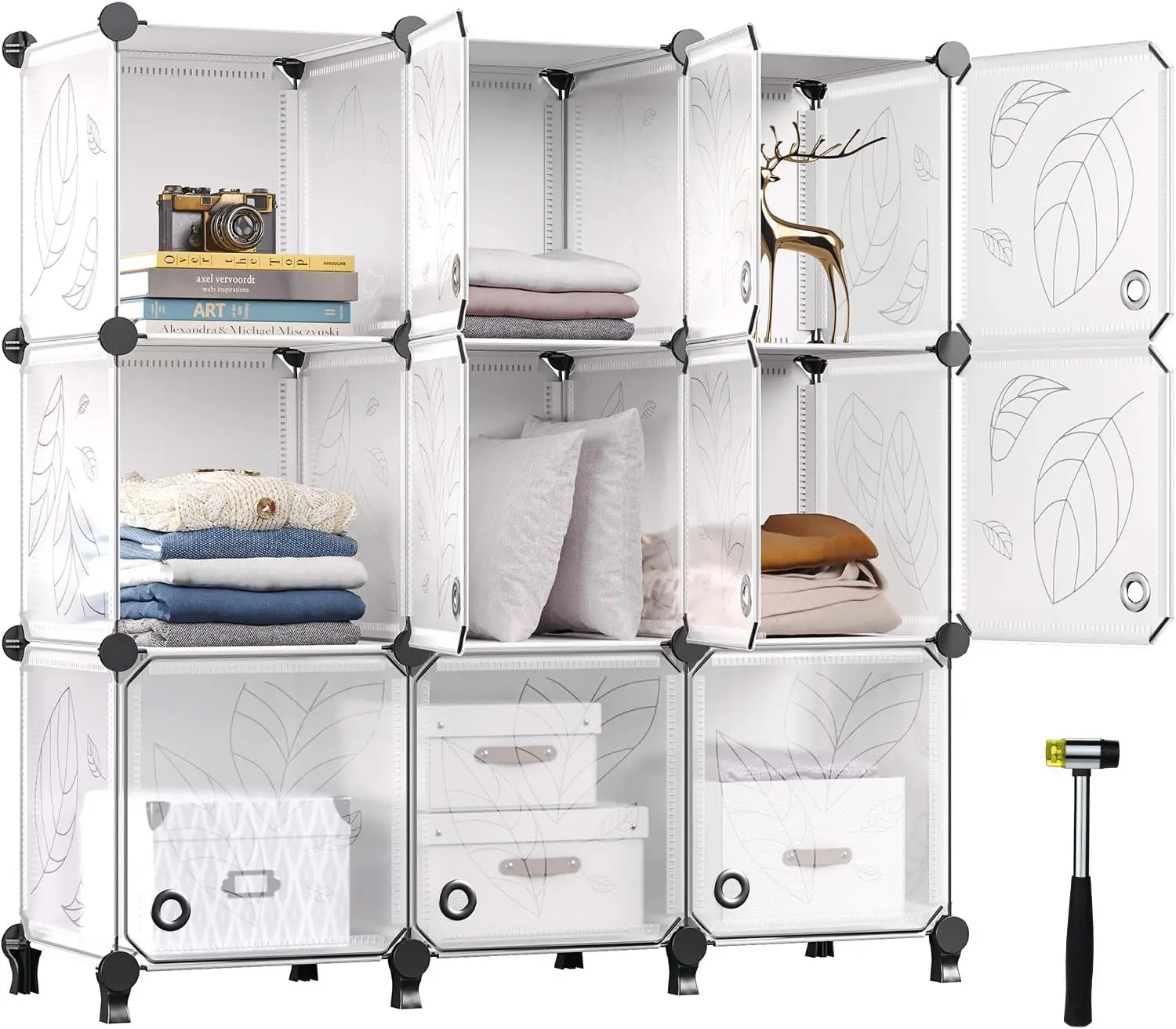 Greenstell Closet Organizer, 9 Cube Storage Organizer with Doors, Portable Closet Storage Shelves, Modular Bookcase Closet Cabin