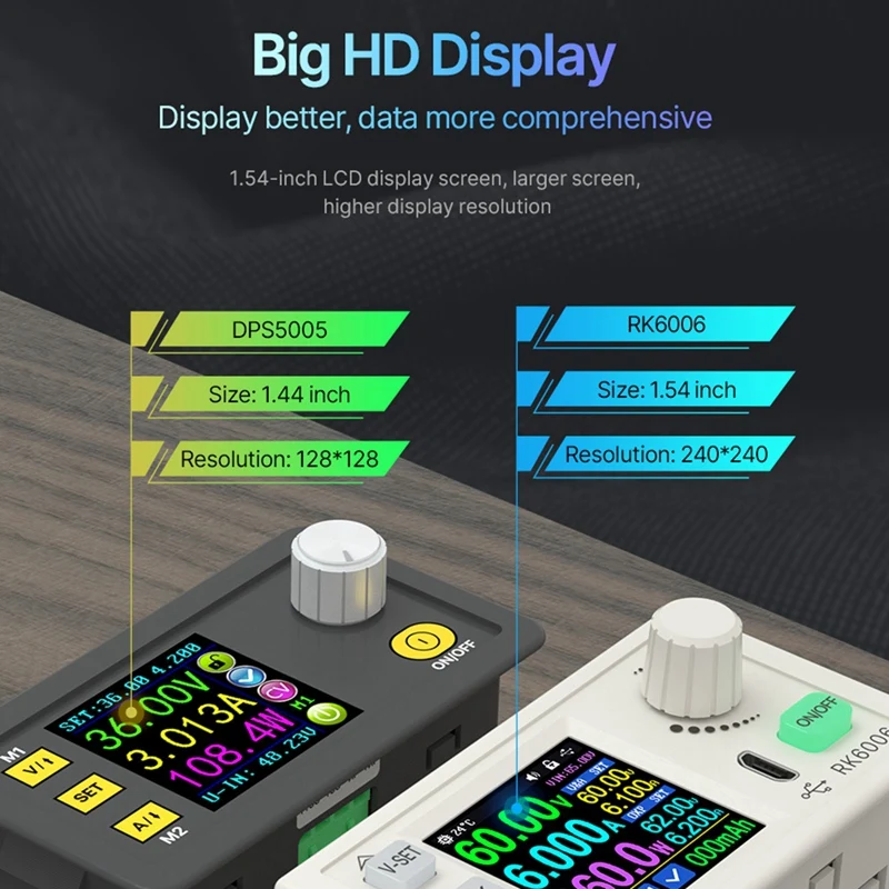 RK6006-BT 디지털 제어 전원 공급 장치 벅 컨버터, DC to DC 스텝 다운 전압 벤치, 60V 6A, 4 자리 COM 조정 가능