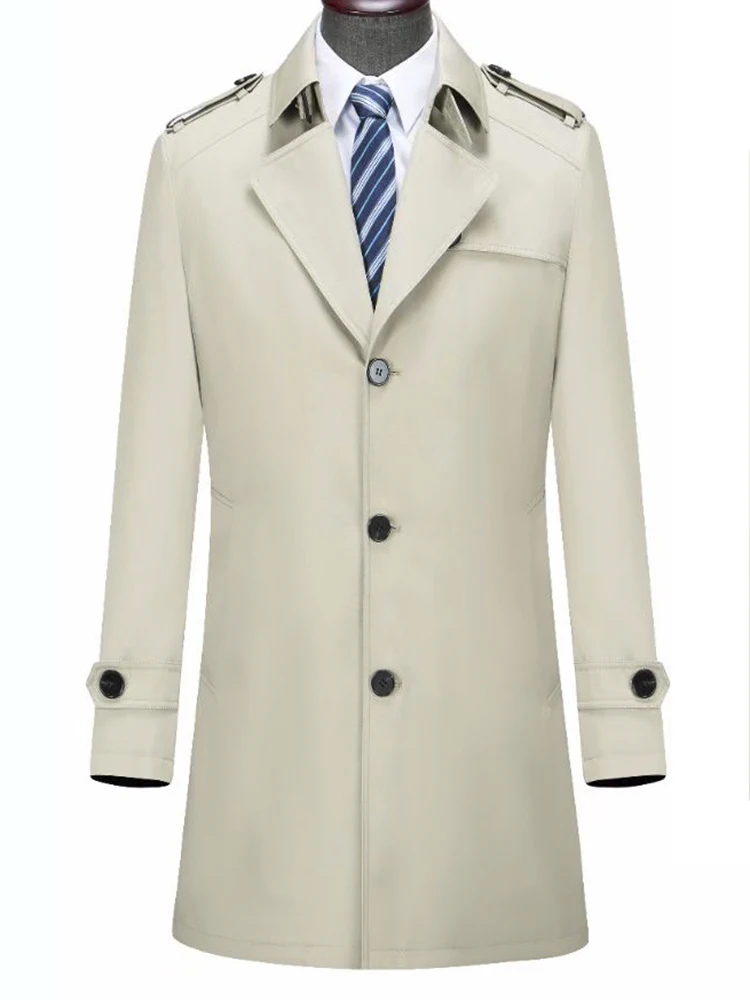 Luxury Cotton Trench Coat Men Spring Summer Trench Coats Jackets For Men Fashion Beige Long Coat Men Mens Jacket