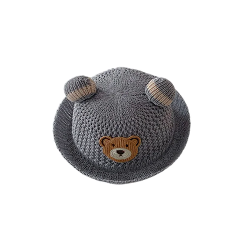 

Sombrero de paja para bebé y niña lindo oso de dibujos animados enrollable protección UV sombrero de playa para bebé