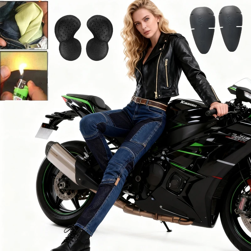 여성용 케블라 모터사이클 청바지 여름용 블루 내마모성 오토바이 바지 방풍 라이딩 팬츠