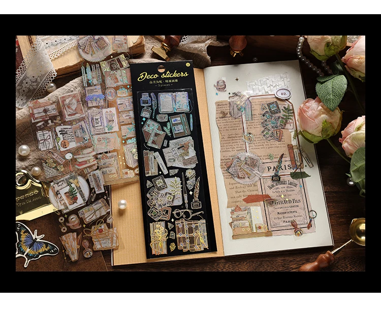 3 teile/paket 3D Vergoldung Handwerk Aufkleber PET Materialien DIY Cut Collage Junk Journal Pflanzen Blumen Dekor Aufkleber Schreibwaren – Detail 10
