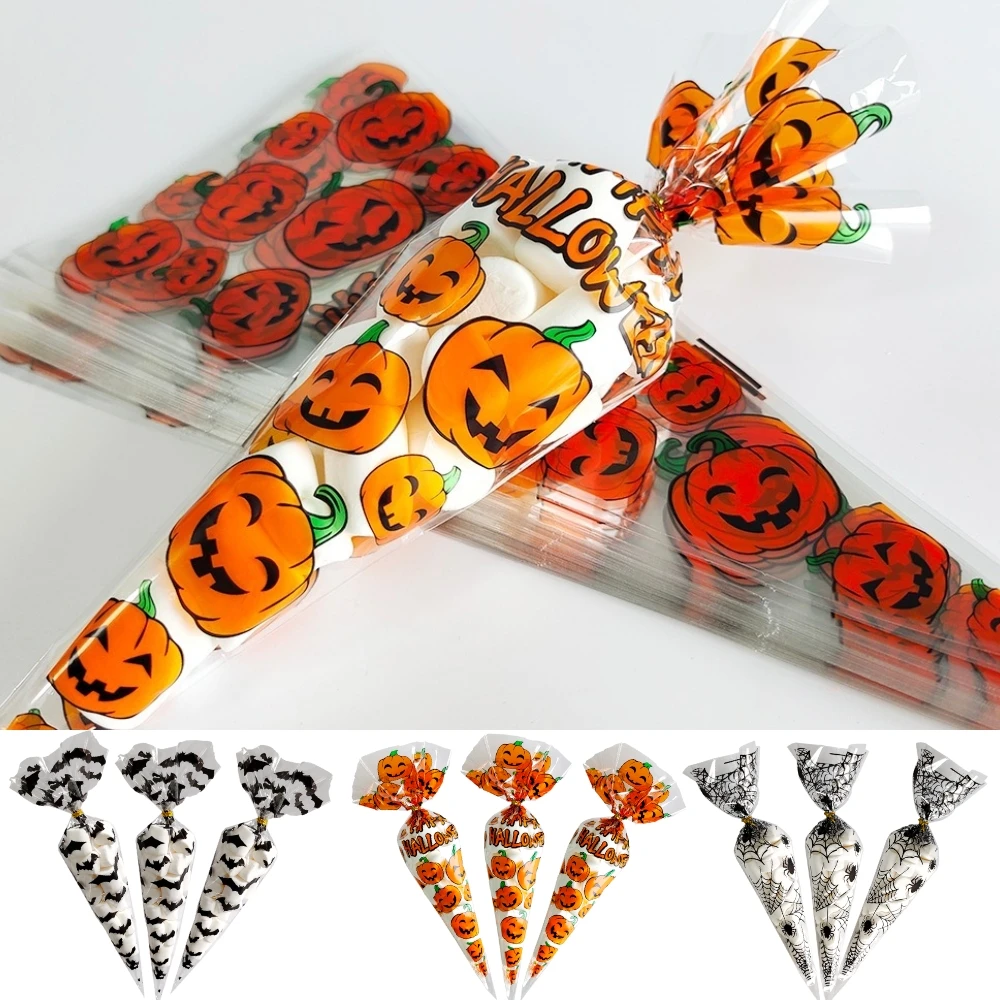 100 stücke Halloween Geschenkt üten Kürbis kegel Tasche Spinne Süßigkeiten Taschen klar Beutel Halloween Party Dekoration Festival Geschenk Verpackung Tasche