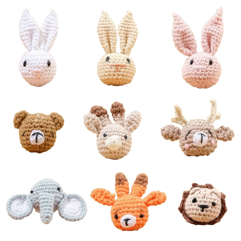 

Handcraft Crochet Animal Head Toy DIY Baby Pacifier Chain Accessory with Cartoon Design Newborn Knitting Teether