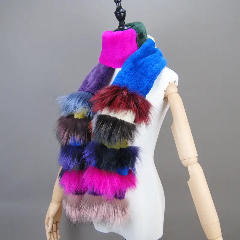 New Natural Soft Knitted Rex Rabbit Fur Scarf Women Winter Long Style Real Fur Muffler Lady Warm 100% Genuine Fox Fur Scarves - Image 6