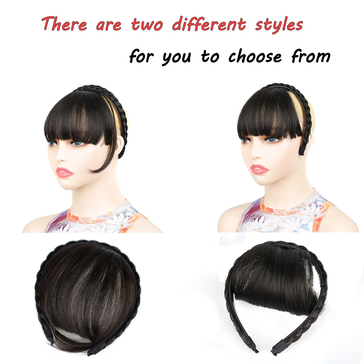 Synthetic Headband Air Bangs Wigs With Braids Heat Resistance Clip in Hair Extensions Hairpieces for Women