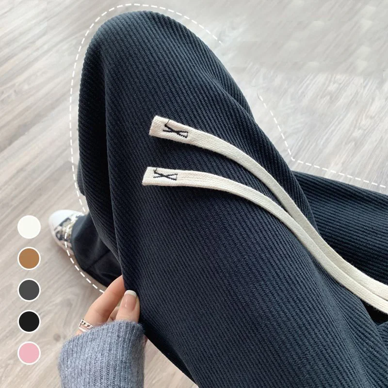 Winter Women Fleece Wide Leg Long Pants Thicken Warm Winter Stright Long Elastic Waist Trousers Casual Loose Female Botton Pants 3