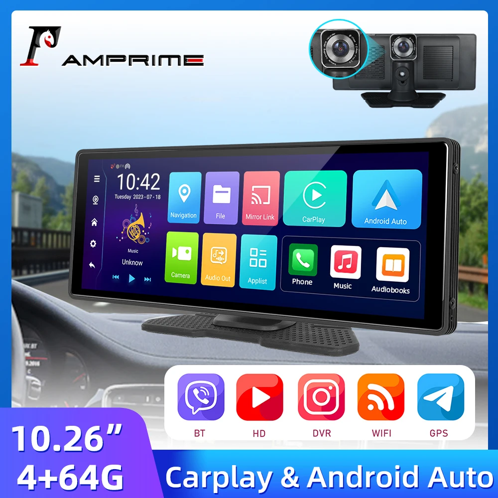 AMPrime1026inchDashCamCarplayAndroidAutoCarDVRNavigation