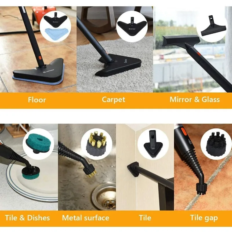 COSTWAY Multipurpose Steam Cleaner with 19 Accessories, Heavy Duty Household Steamer Chemical-Free Cleaning, 1.5L Dual-Tank 2