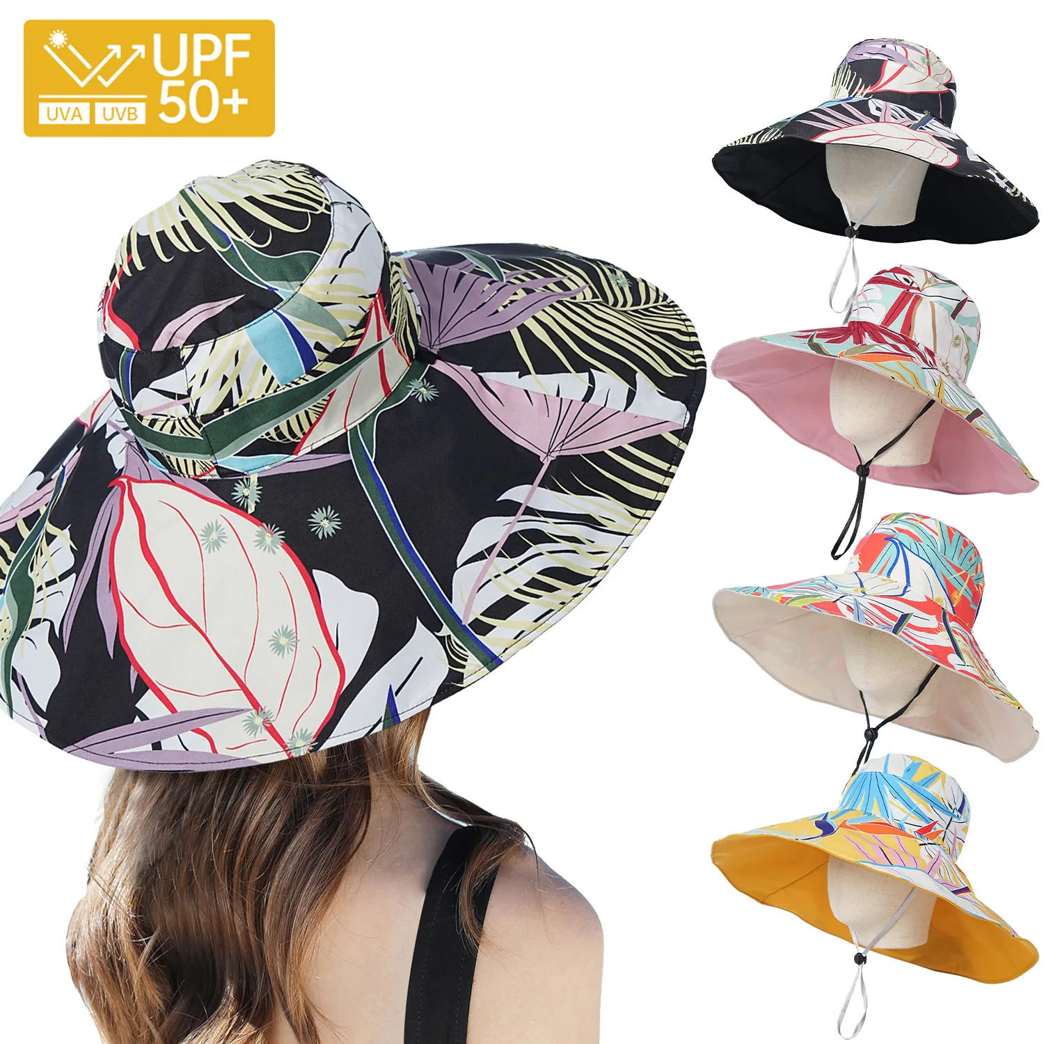 Gorra de cubo de algodón con estampado de plantas para mujer, gorro de playa de flores, protección solar, sombrero de pesca al aire libre, doble cara, lujo