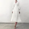 High Waisted Slim Fit Elegant Party Dress V-Neck Ruched Vintage Midi Dress Long Lantern Sleeves Solid Color Evening Dress Women 1